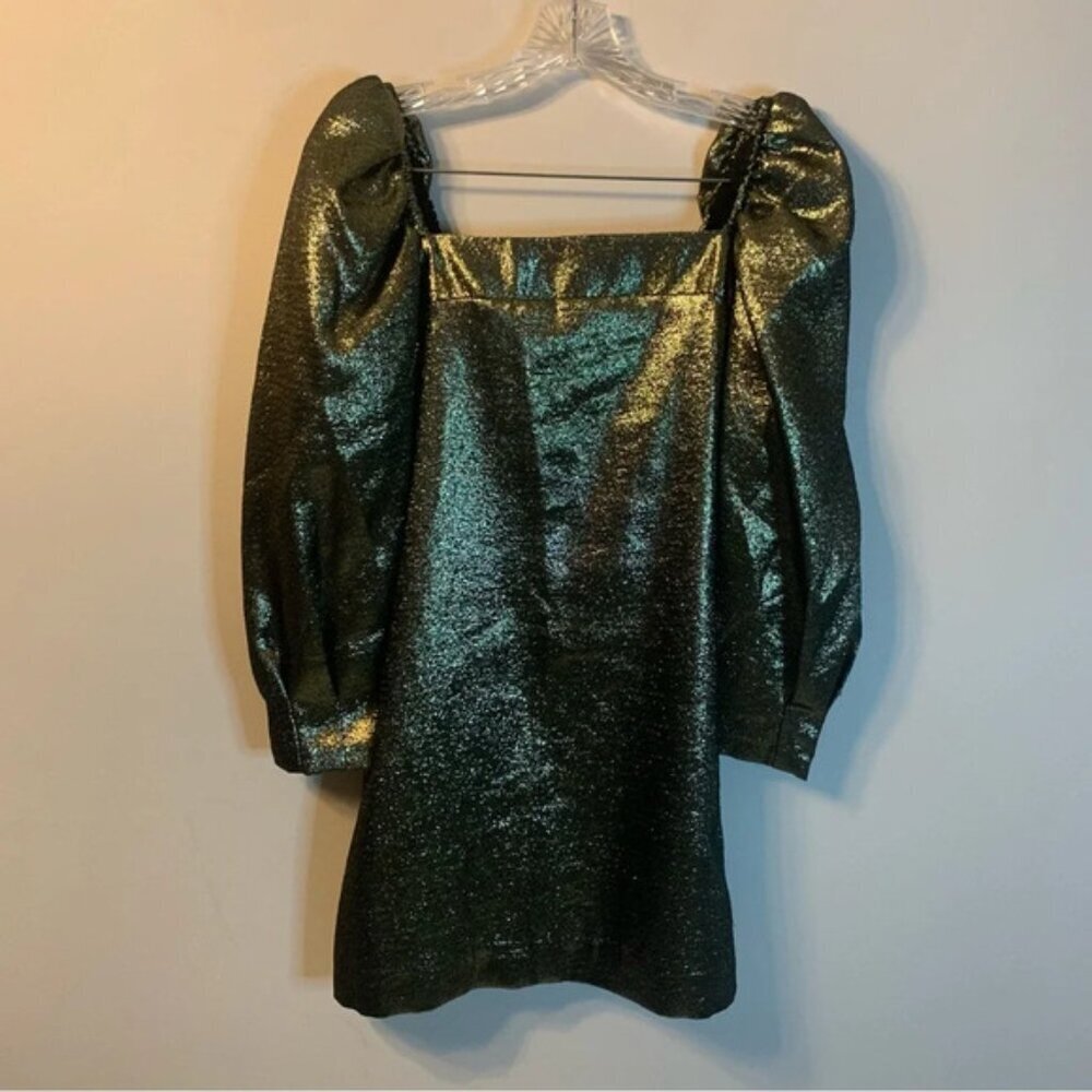 NWOT Sandro Julie Metallic Puffed Sleeve Woven Mini Dress 40 - Picture 6 of 16